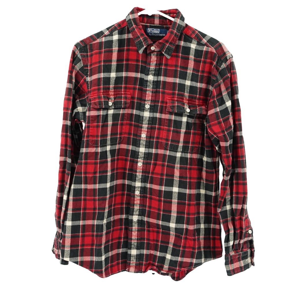 Ralph Lauren Polo Flannel Button Up Shirt Mens SZ L Plaid Casual Outdoors
